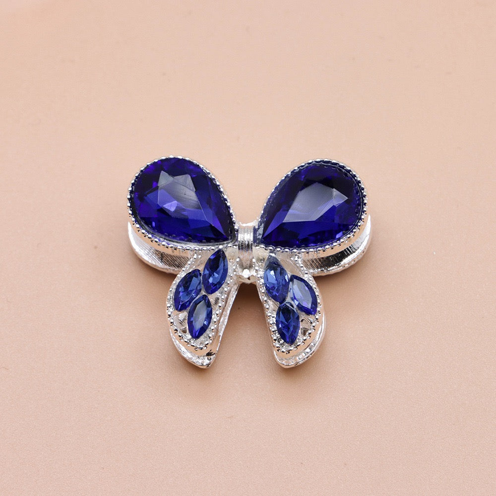 Silver Metal Beads with Delicate Fancy Bowtie and Colorful Shiny Rhinestones 26×21×14mm