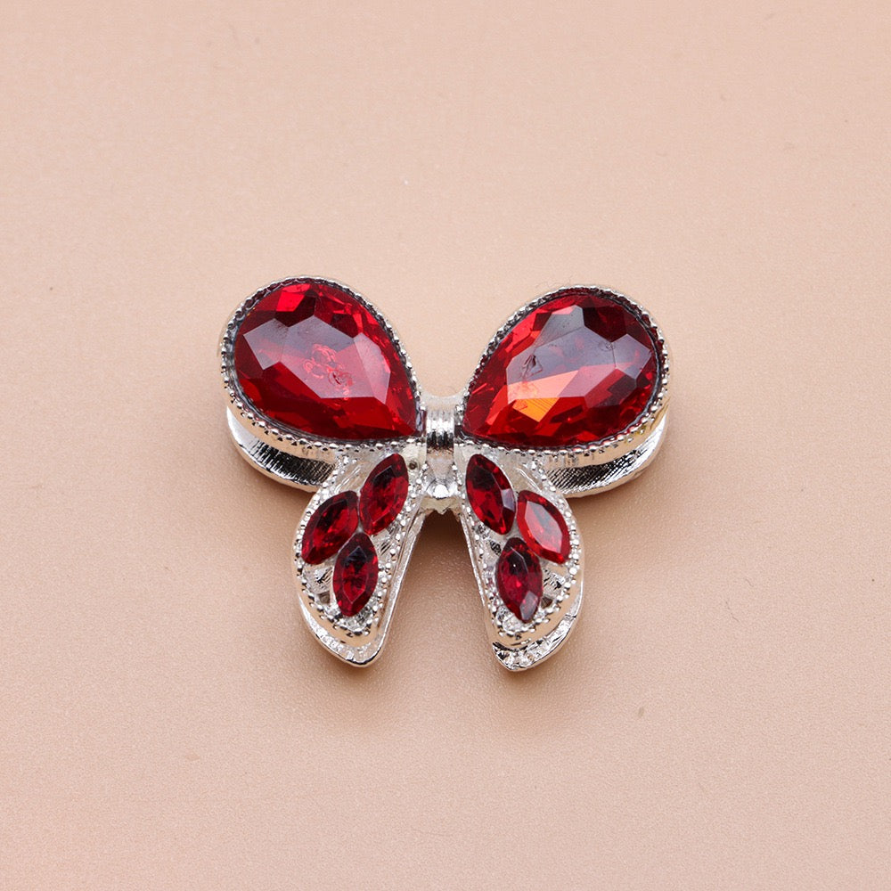 Silver Metal Beads with Delicate Fancy Bowtie and Colorful Shiny Rhinestones 26×21×14mm