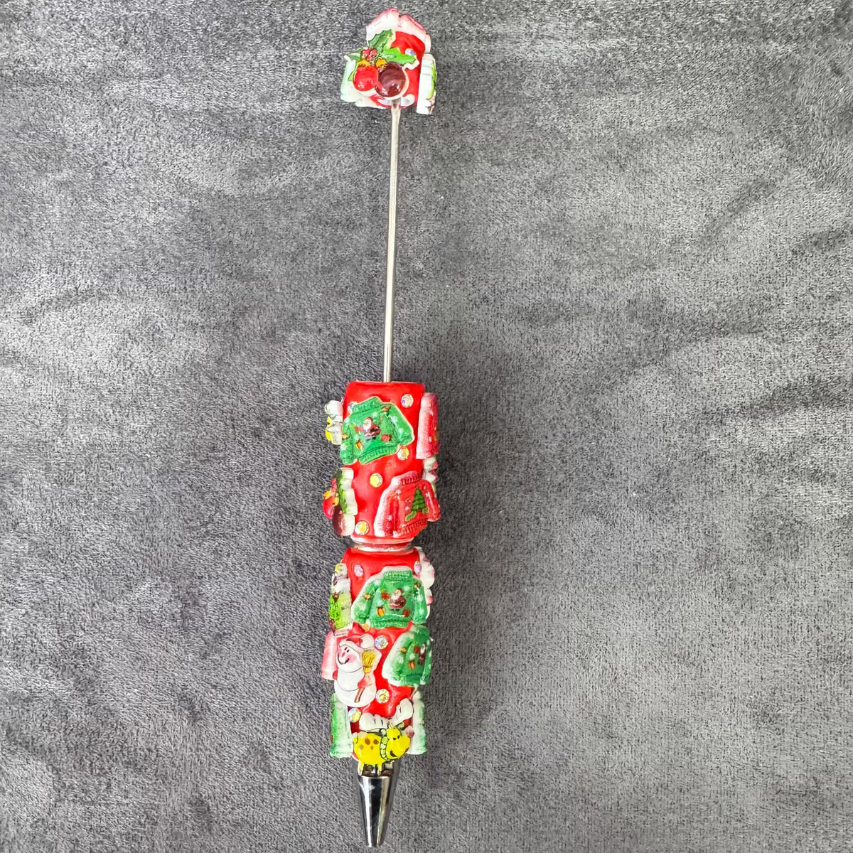 Gingerbread Man Santa Claus Tree and AB Rhinestones Beadable Clay Pens, Christmas Series,Red Clay Base