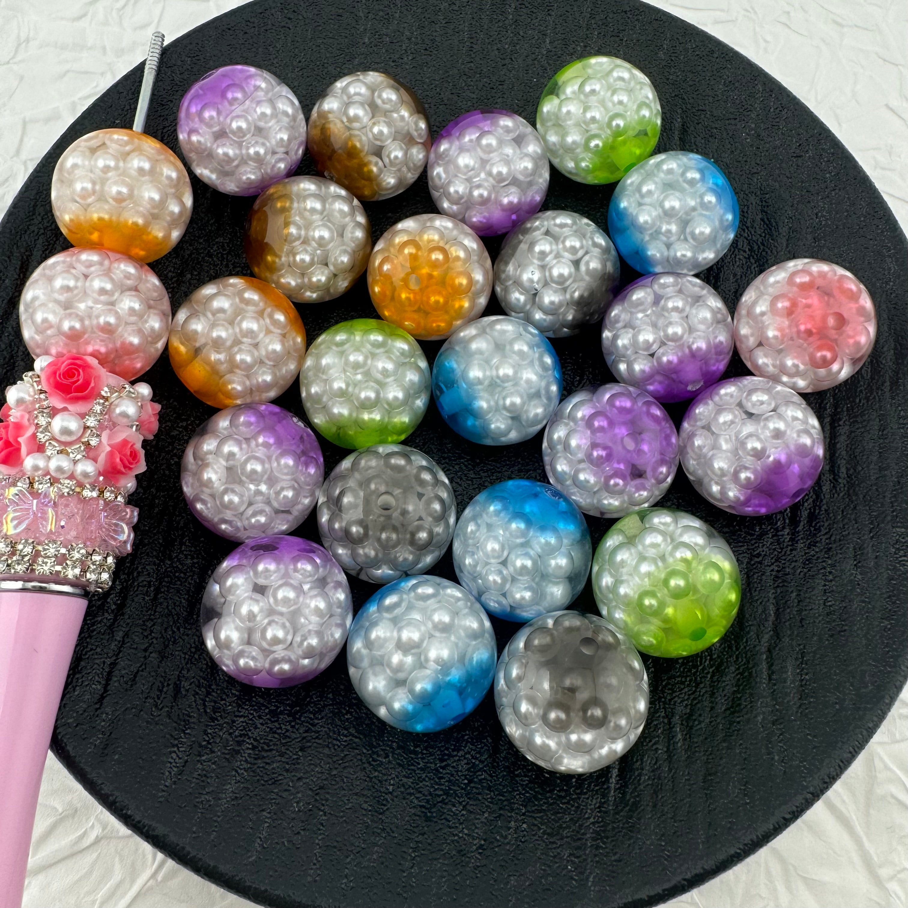 FS1940-20MM Random Mixed Color Pearl Resin Beads Fit For Beadable Pens