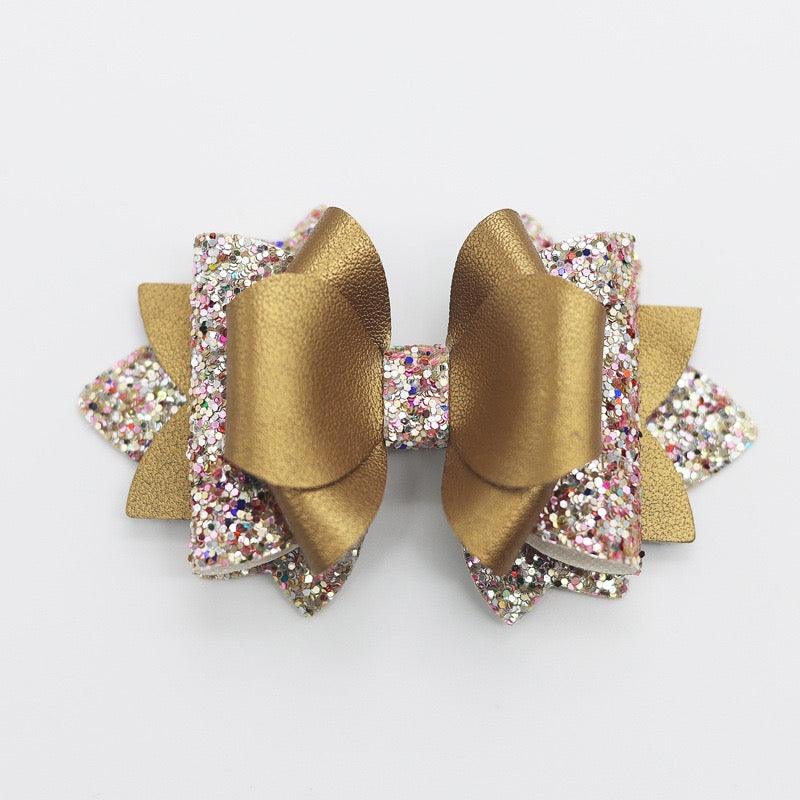 Matte Multi‑Layer Glitter Faux Leather Bow Beads,Multi‑Color