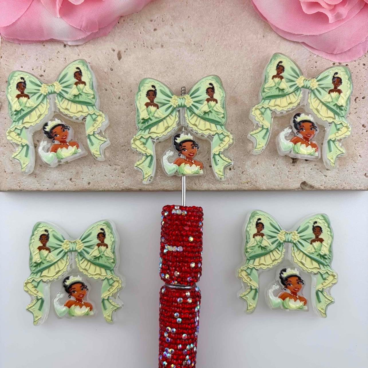 Classic Cartoon Beautiful Princess Character Acrylic Beads Bow and Decoration, Random Mix