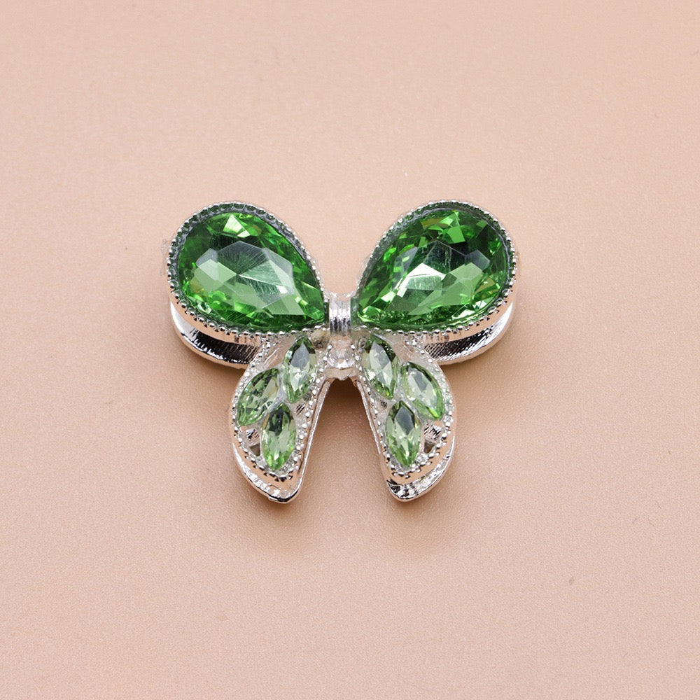 Silver Metal Beads with Delicate Fancy Bowtie and Colorful Shiny Rhinestones 26×21×14mm