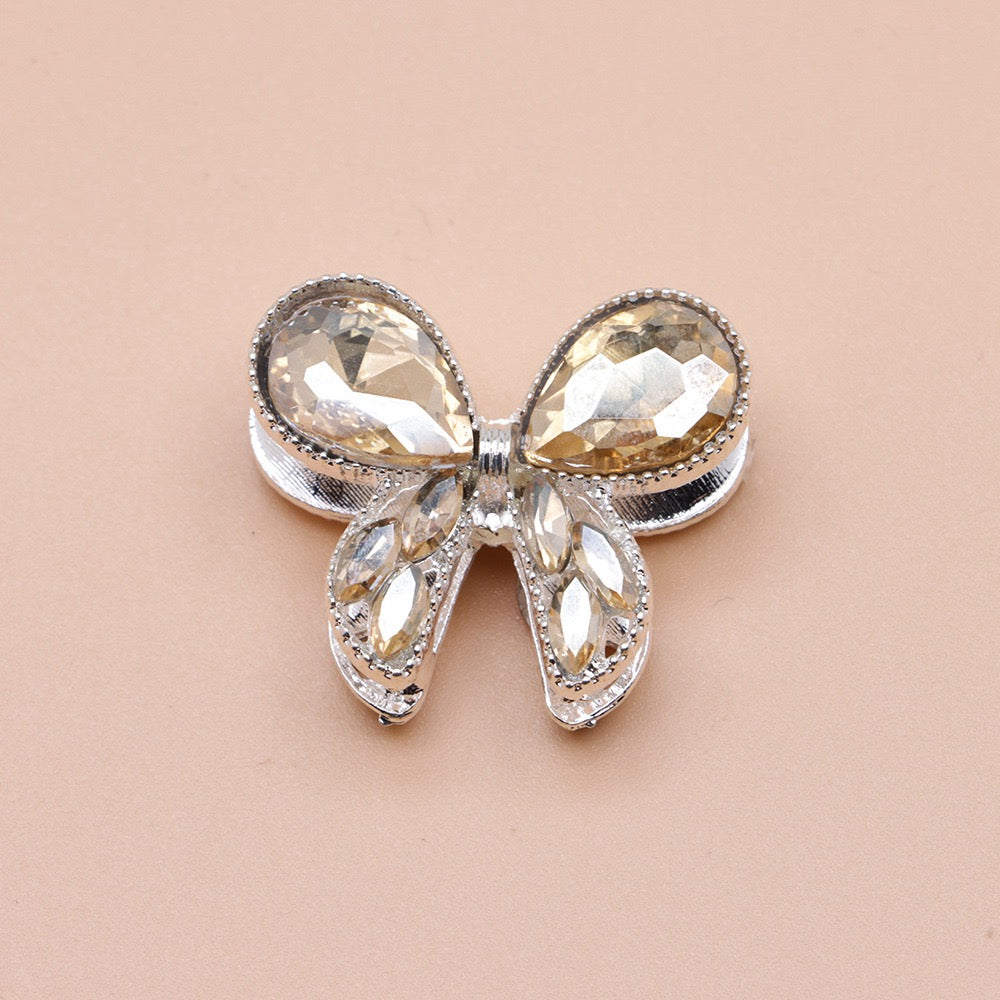 Silver Metal Beads with Delicate Fancy Bowtie and Colorful Shiny Rhinestones 26×21×14mm