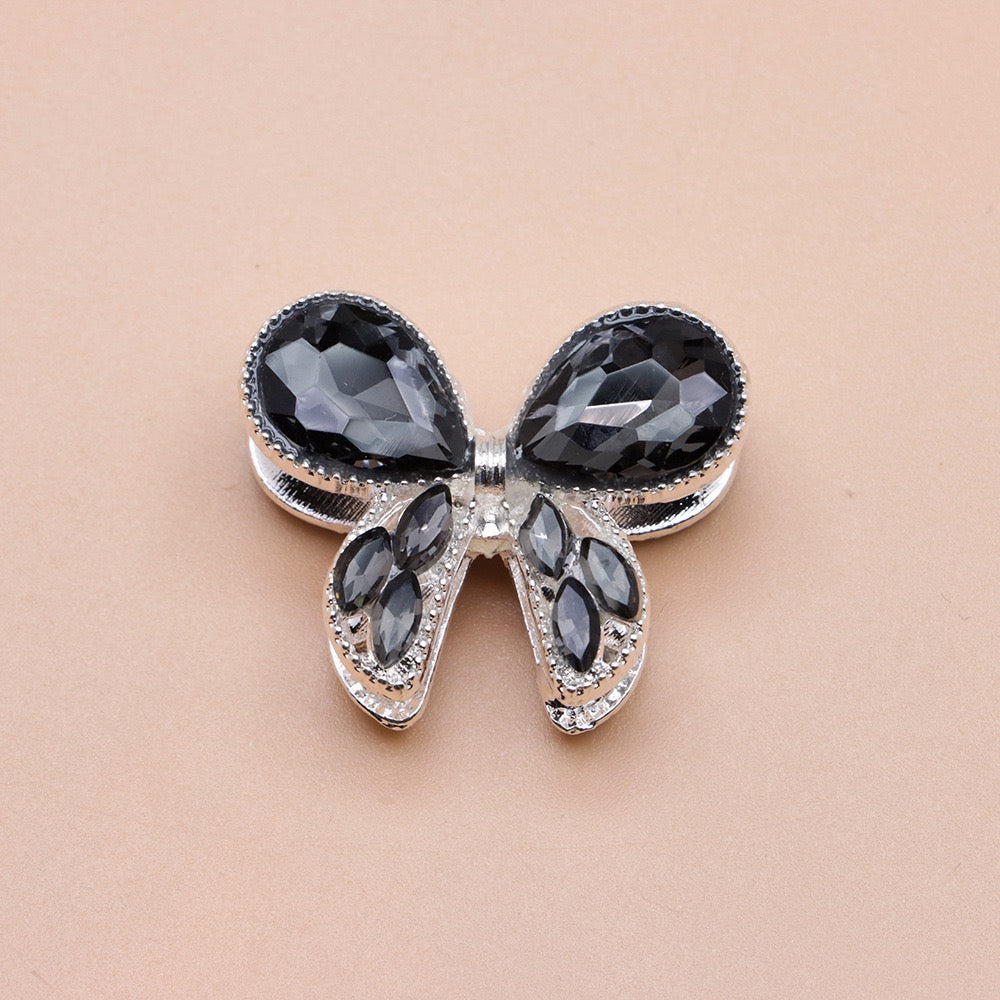 Silver Metal Beads with Delicate Fancy Bowtie and Colorful Shiny Rhinestones 26×21×14mm