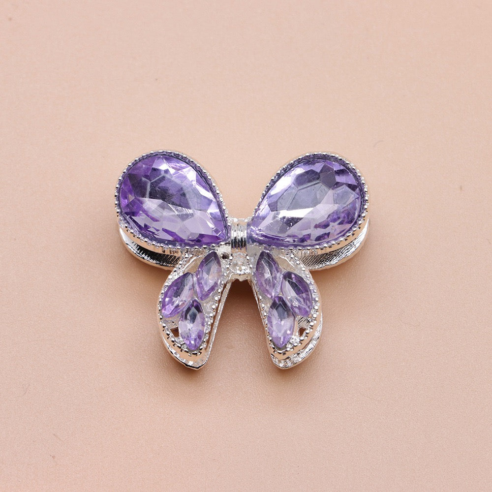 Silver Metal Beads with Delicate Fancy Bowtie and Colorful Shiny Rhinestones 26×21×14mm