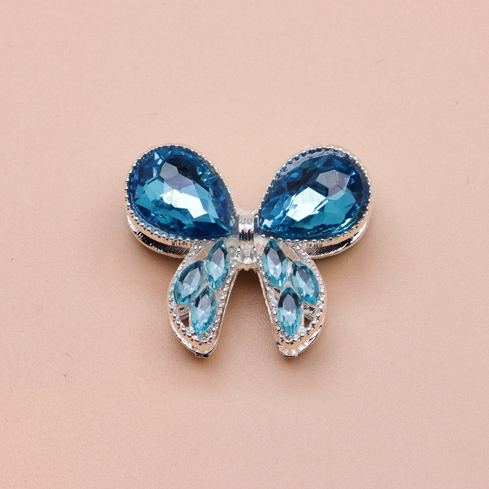 Silver Metal Beads with Delicate Fancy Bowtie and Colorful Shiny Rhinestones 26×21×14mm