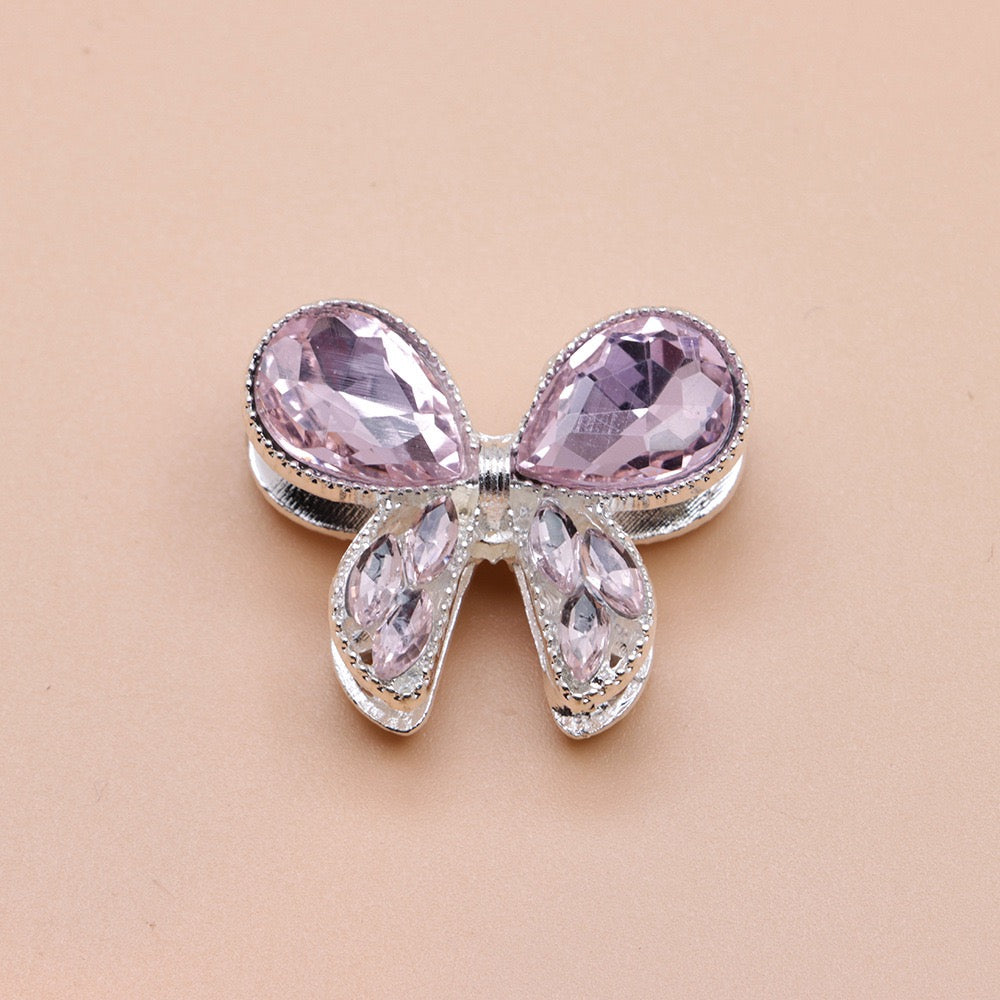 Silver Metal Beads with Delicate Fancy Bowtie and Colorful Shiny Rhinestones 26×21×14mm