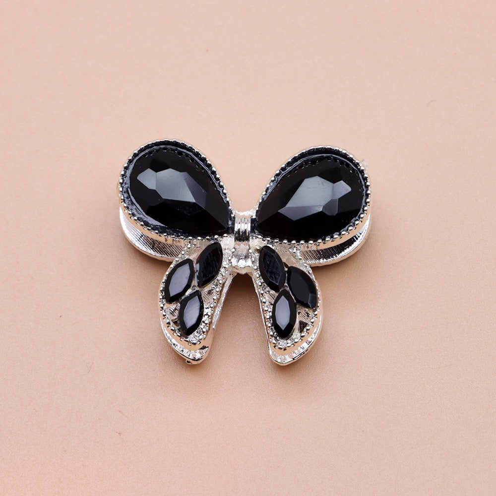 Silver Metal Beads with Delicate Fancy Bowtie and Colorful Shiny Rhinestones 26×21×14mm