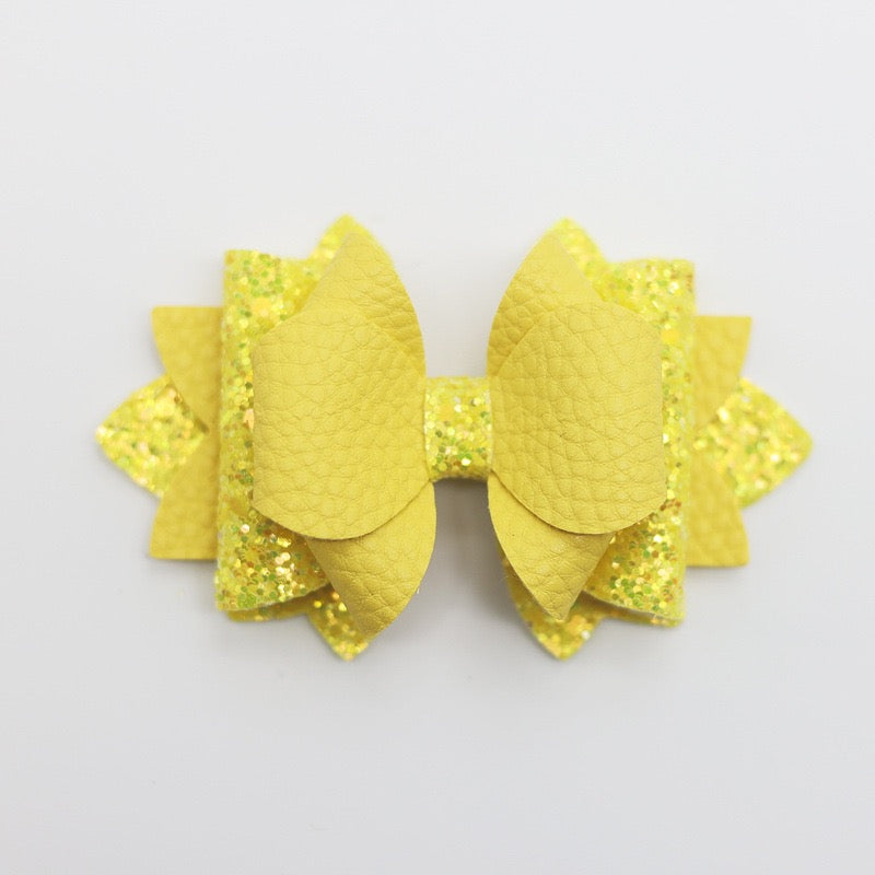 Multi‑Layer Glitter Textured Faux Leather Bow Beads,Multi‑Color