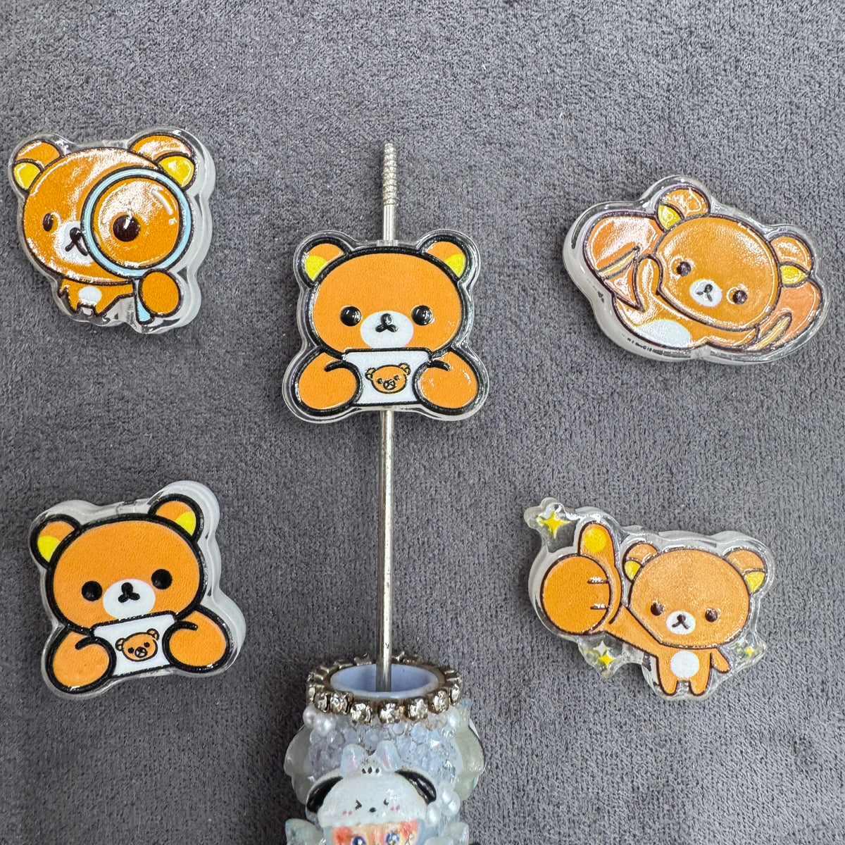 Acrylic Focal Beads Cute Brown Bear in Various Gesture