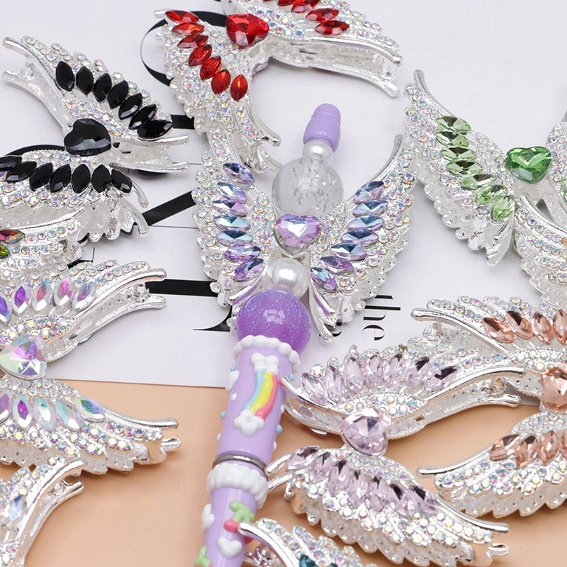 Silver Metal Beads Exquisite Angel's Wings Fancy Shiny Rhinestones