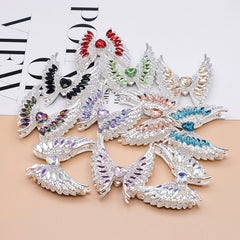 Silver Metal Beads Exquisite Angel's Wings Fancy Shiny Rhinestones