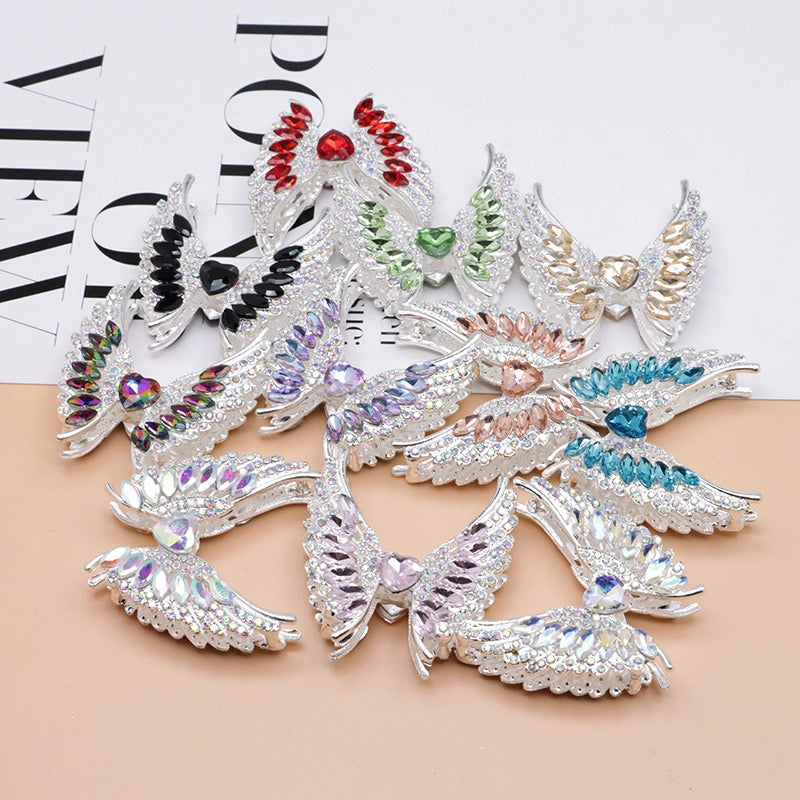 Silver Metal Beads Exquisite Angel's Wings Fancy Shiny Rhinestones