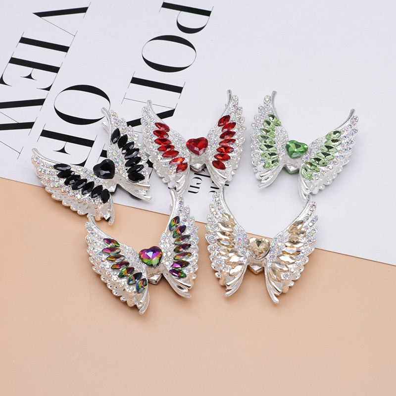 Silver Metal Beads Exquisite Angel's Wings Fancy Shiny Rhinestones