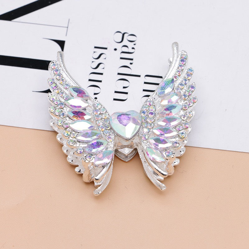 Silver Metal Beads Exquisite Angel's Wings Fancy Shiny Rhinestones