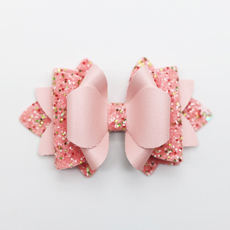 Matte Multi‑Layer Glitter Faux Leather Bow Beads,Multi‑Color