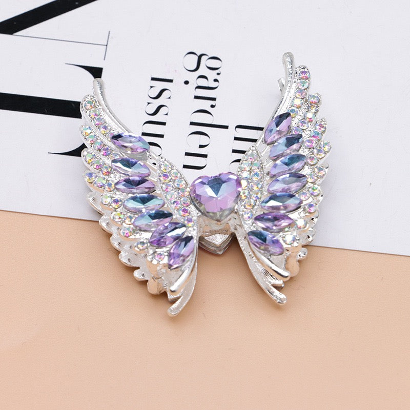 Silver Metal Beads Exquisite Angel's Wings Fancy Shiny Rhinestones