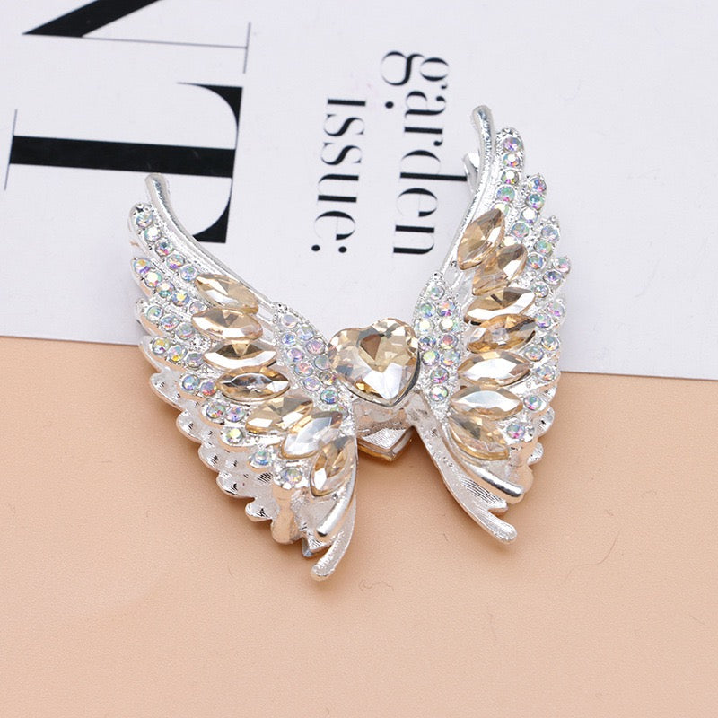 Silver Metal Beads Exquisite Angel's Wings Fancy Shiny Rhinestones