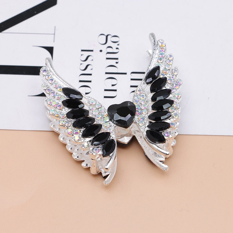 Silver Metal Beads Exquisite Angel's Wings Fancy Shiny Rhinestones