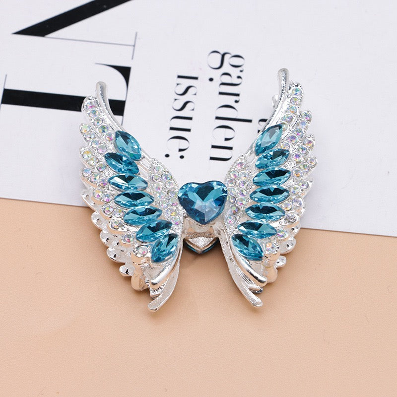 Silver Metal Beads Exquisite Angel's Wings Fancy Shiny Rhinestones