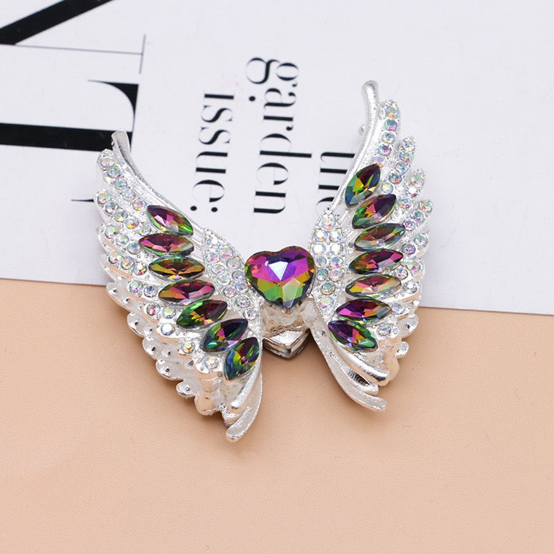 Silver Metal Beads Exquisite Angel's Wings Fancy Shiny Rhinestones