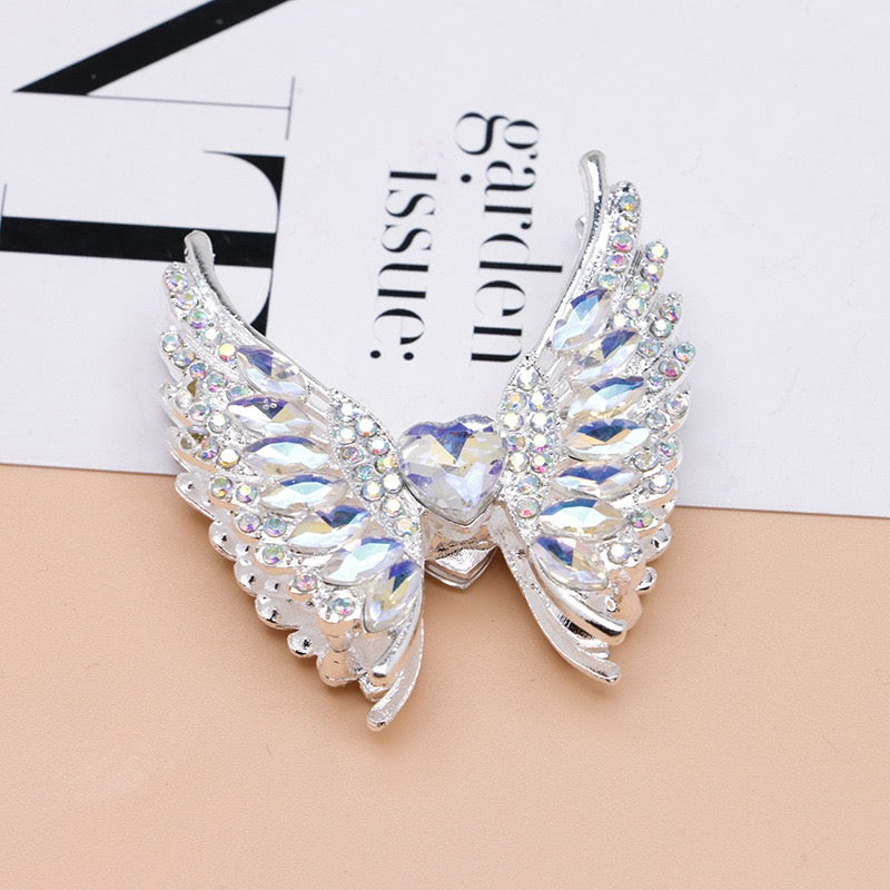 Silver Metal Beads Exquisite Angel's Wings Fancy Shiny Rhinestones