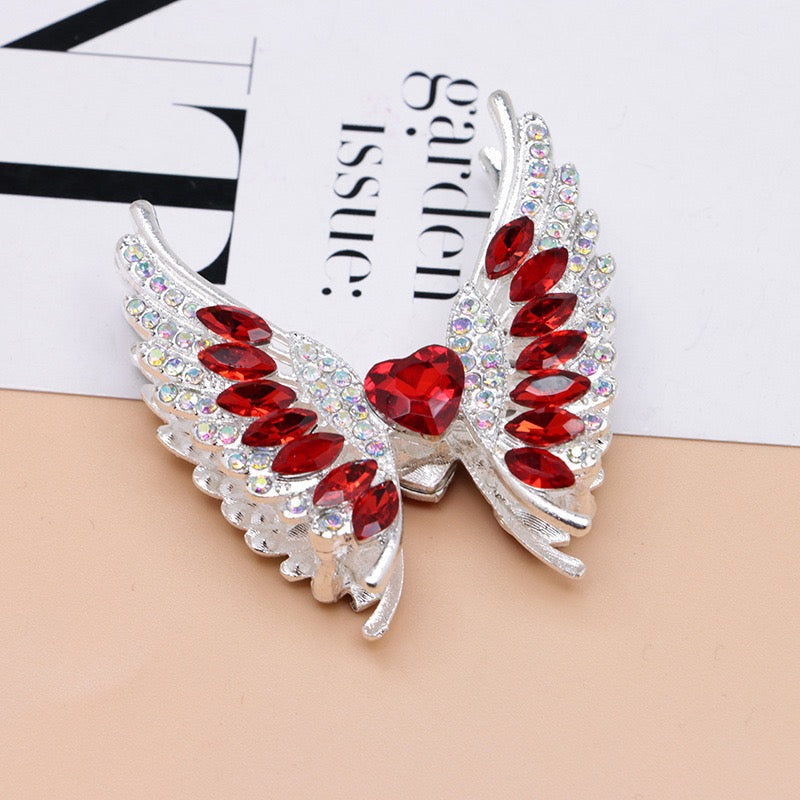 Silver Metal Beads Exquisite Angel's Wings Fancy Shiny Rhinestones
