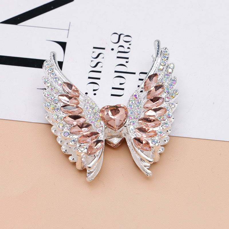 Silver Metal Beads Exquisite Angel's Wings Fancy Shiny Rhinestones