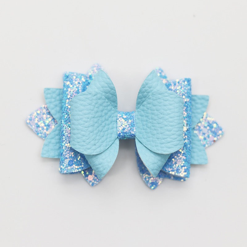 Multi‑Layer Glitter Textured Faux Leather Bow Beads,Multi‑Color