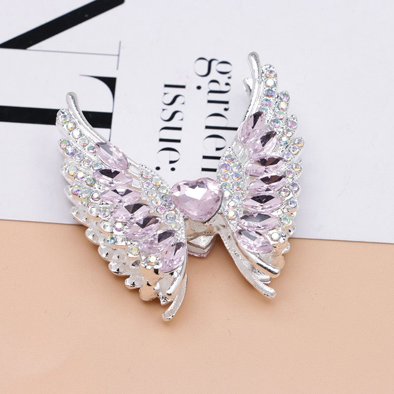 Silver Metal Beads Exquisite Angel's Wings Fancy Shiny Rhinestones