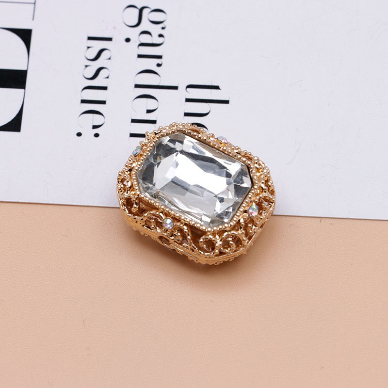Heavy‑Duty Silver and Gold Alloy Square Beads with Multi-Color Rhinestones,About 21×17×10mm