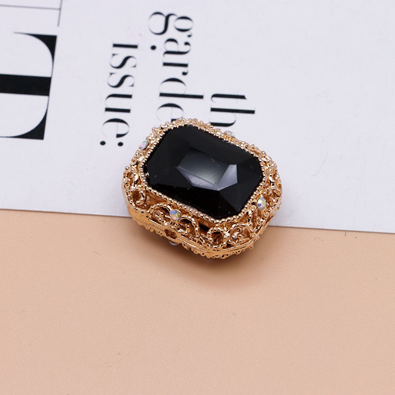 Heavy‑Duty Silver and Gold Alloy Square Beads with Multi-Color Rhinestones,About 21×17×10mm