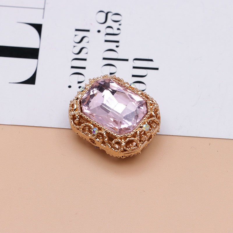 Heavy‑Duty Silver and Gold Alloy Square Beads with Multi-Color Rhinestones,About 21×17×10mm