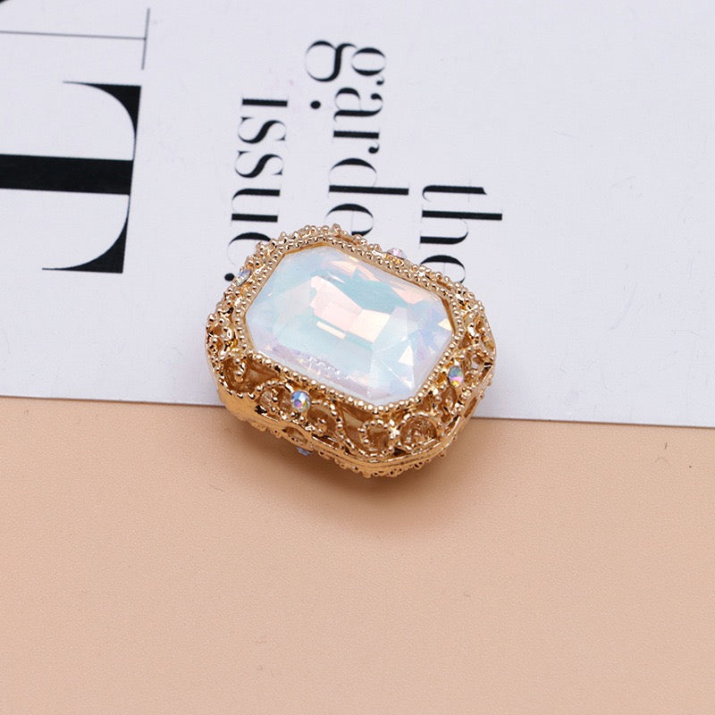 Heavy‑Duty Silver and Gold Alloy Square Beads with Multi-Color Rhinestones,About 21×17×10mm