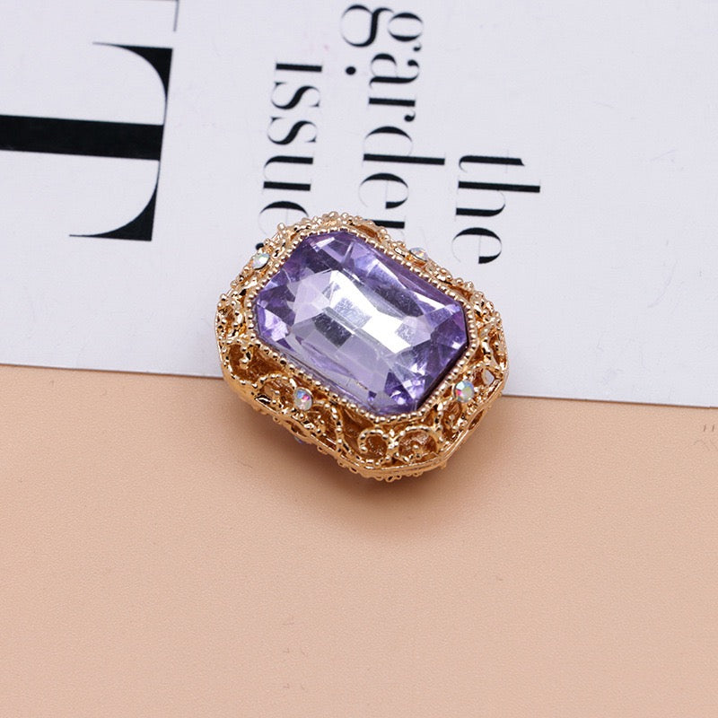 Heavy‑Duty Silver and Gold Alloy Square Beads with Multi-Color Rhinestones,About 21×17×10mm