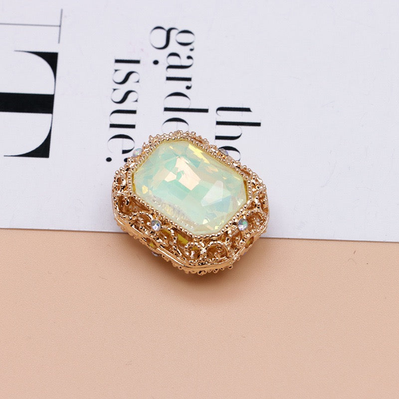 Heavy‑Duty Silver and Gold Alloy Square Beads with Multi-Color Rhinestones,About 21×17×10mm