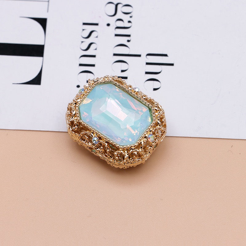 Heavy‑Duty Silver and Gold Alloy Square Beads with Multi-Color Rhinestones,About 21×17×10mm