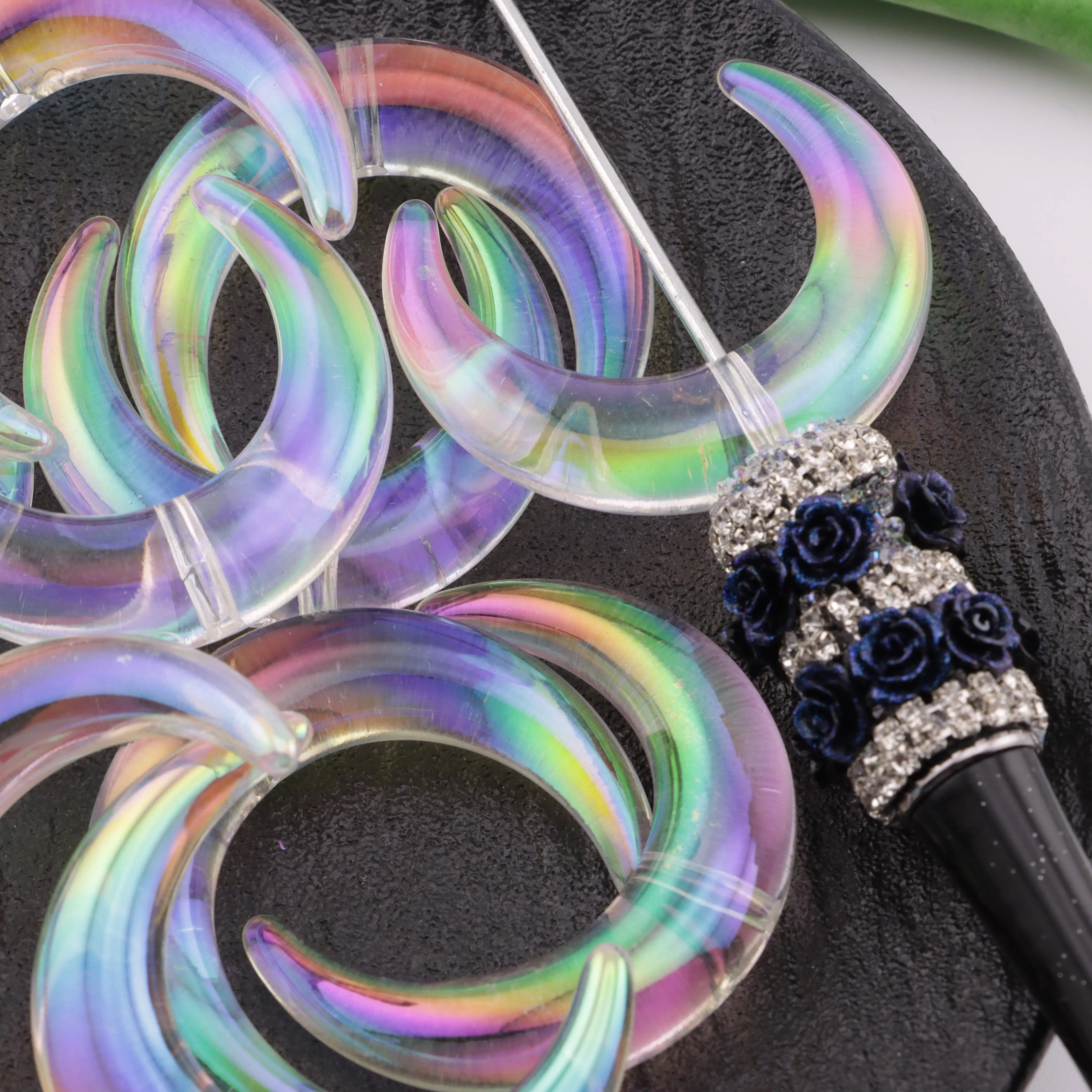 35×47mm One Hole Moon Beads Single - Hole Transparent UV Moon Acrylic Zoe's DIY Shop