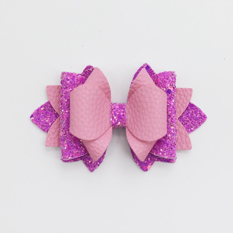 Multi‑Layer Glitter Textured Faux Leather Bow Beads,Multi‑Color