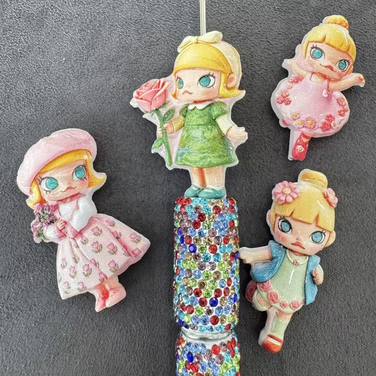 Cute Cartoon Girl Acrylic Random Mix DIY Craft Accessorise For Pen Or Keychain