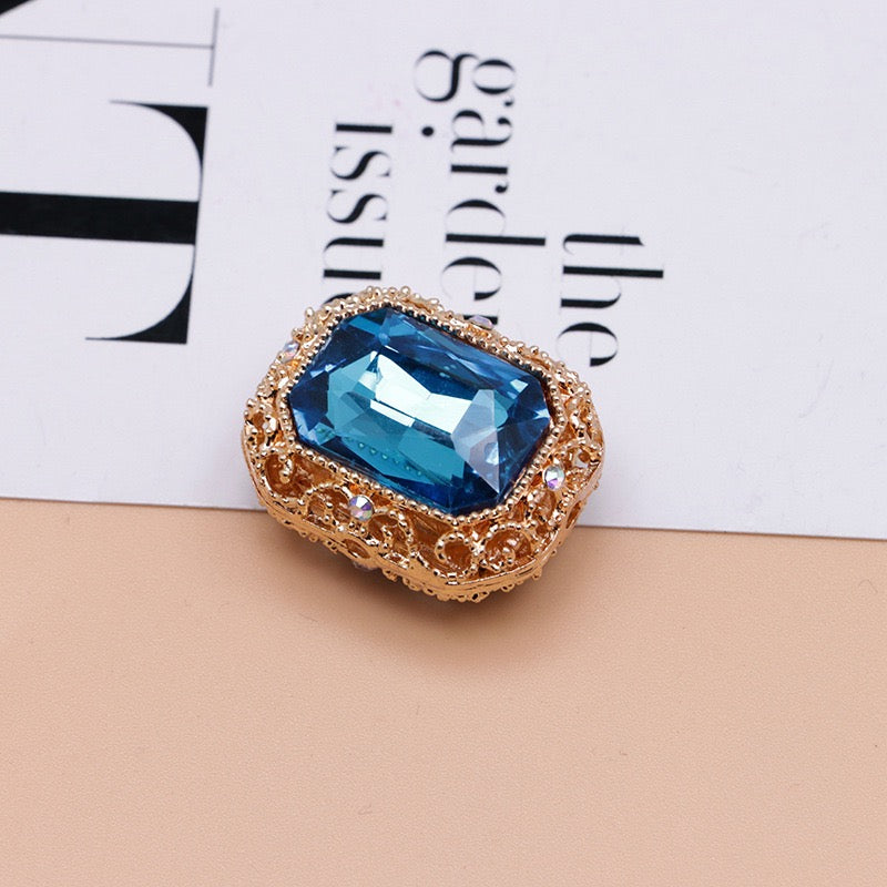 Heavy‑Duty Silver and Gold Alloy Square Beads with Multi-Color Rhinestones,About 21×17×10mm