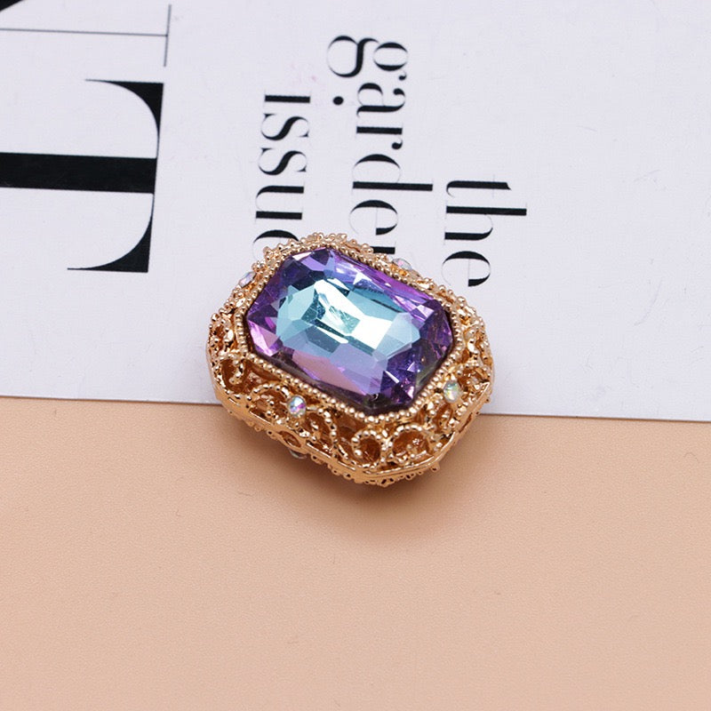 Heavy‑Duty Silver and Gold Alloy Square Beads with Multi-Color Rhinestones,About 21×17×10mm