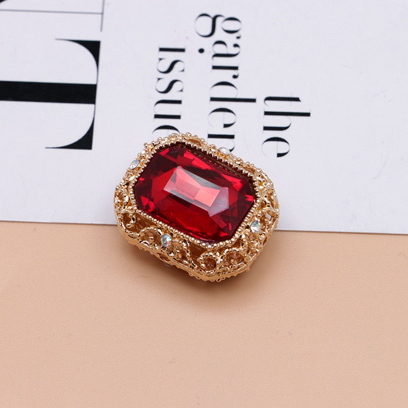 Heavy‑Duty Silver and Gold Alloy Square Beads with Multi-Color Rhinestones,About 21×17×10mm