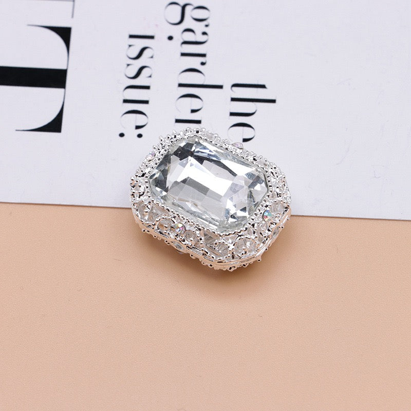 Heavy‑Duty Silver and Gold Alloy Square Beads with Multi-Color Rhinestones,About 21×17×10mm
