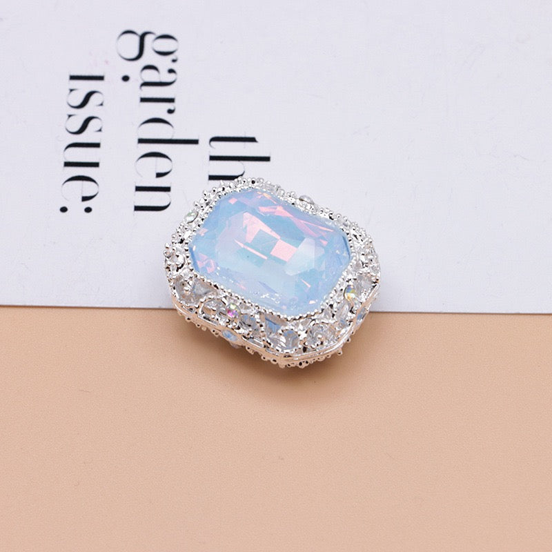 Heavy‑Duty Silver and Gold Alloy Square Beads with Multi-Color Rhinestones,About 21×17×10mm