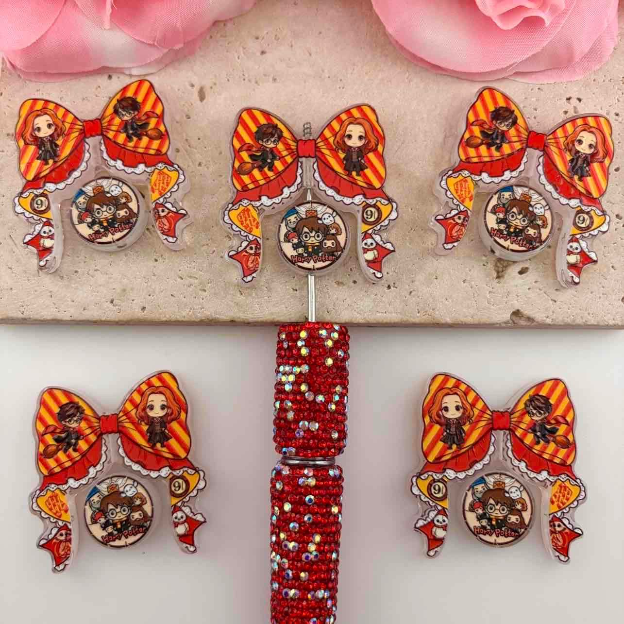 Magic School Wizard Figure Acrylic Beads Bow and Decoration, For Pen Toppers,Random Mix