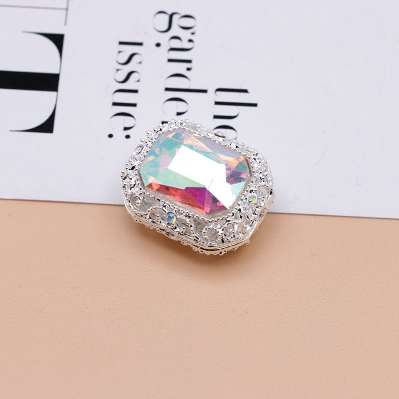 Heavy‑Duty Silver and Gold Alloy Square Beads with Multi-Color Rhinestones,About 21×17×10mm