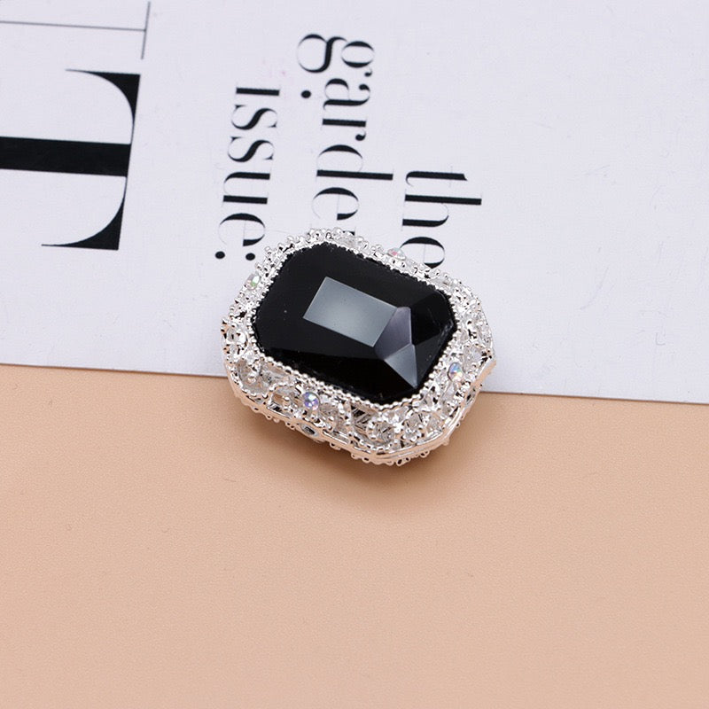 Heavy‑Duty Silver and Gold Alloy Square Beads with Multi-Color Rhinestones,About 21×17×10mm