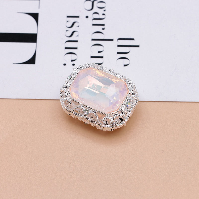 Heavy‑Duty Silver and Gold Alloy Square Beads with Multi-Color Rhinestones,About 21×17×10mm